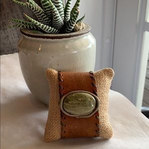 Tan Leather Stone Bracelet handmade in Paris